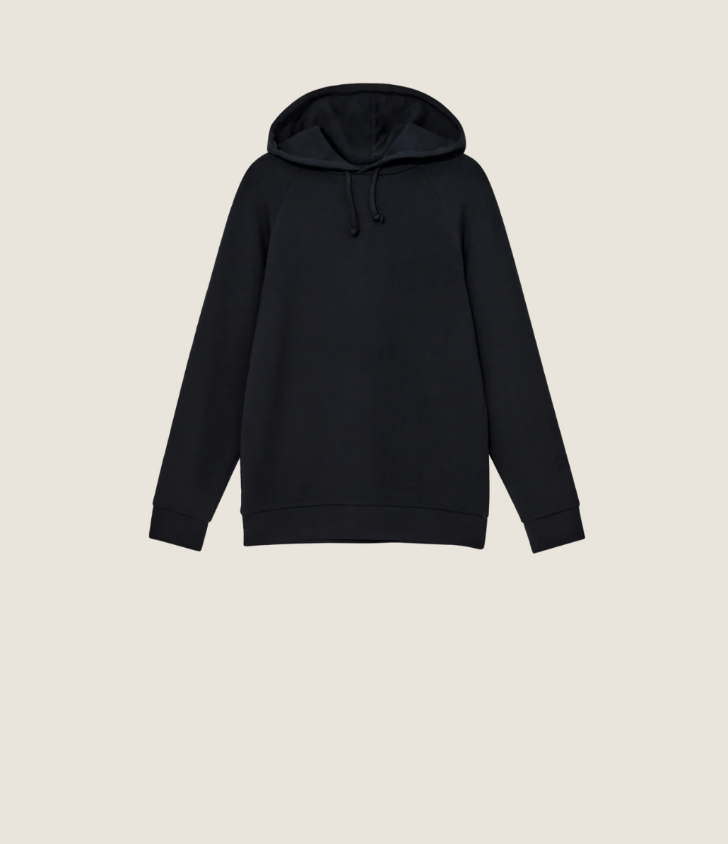 dark navy hooded sweatshirt with drawstring hood 