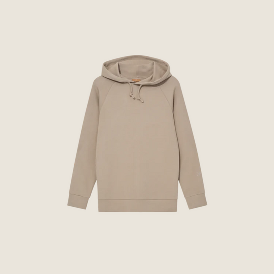 beige hooded sweatshirt with drawstring 