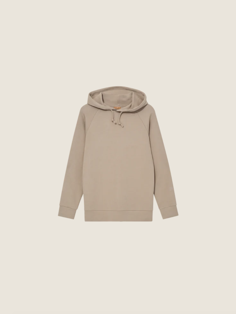 beige hooded sweatshirt with drawstring 