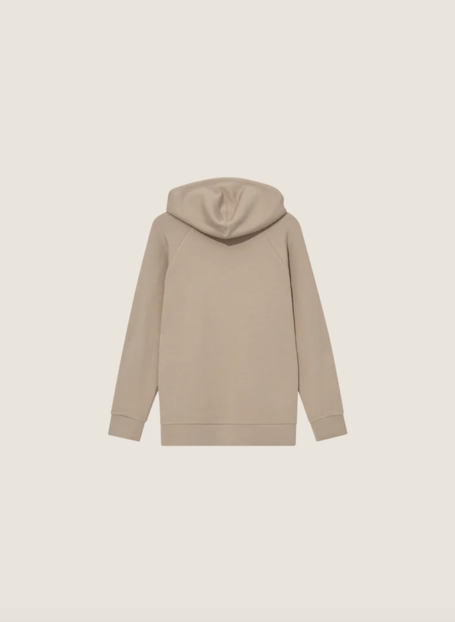 beige hooded sweatshirt with drawstring  rear view 