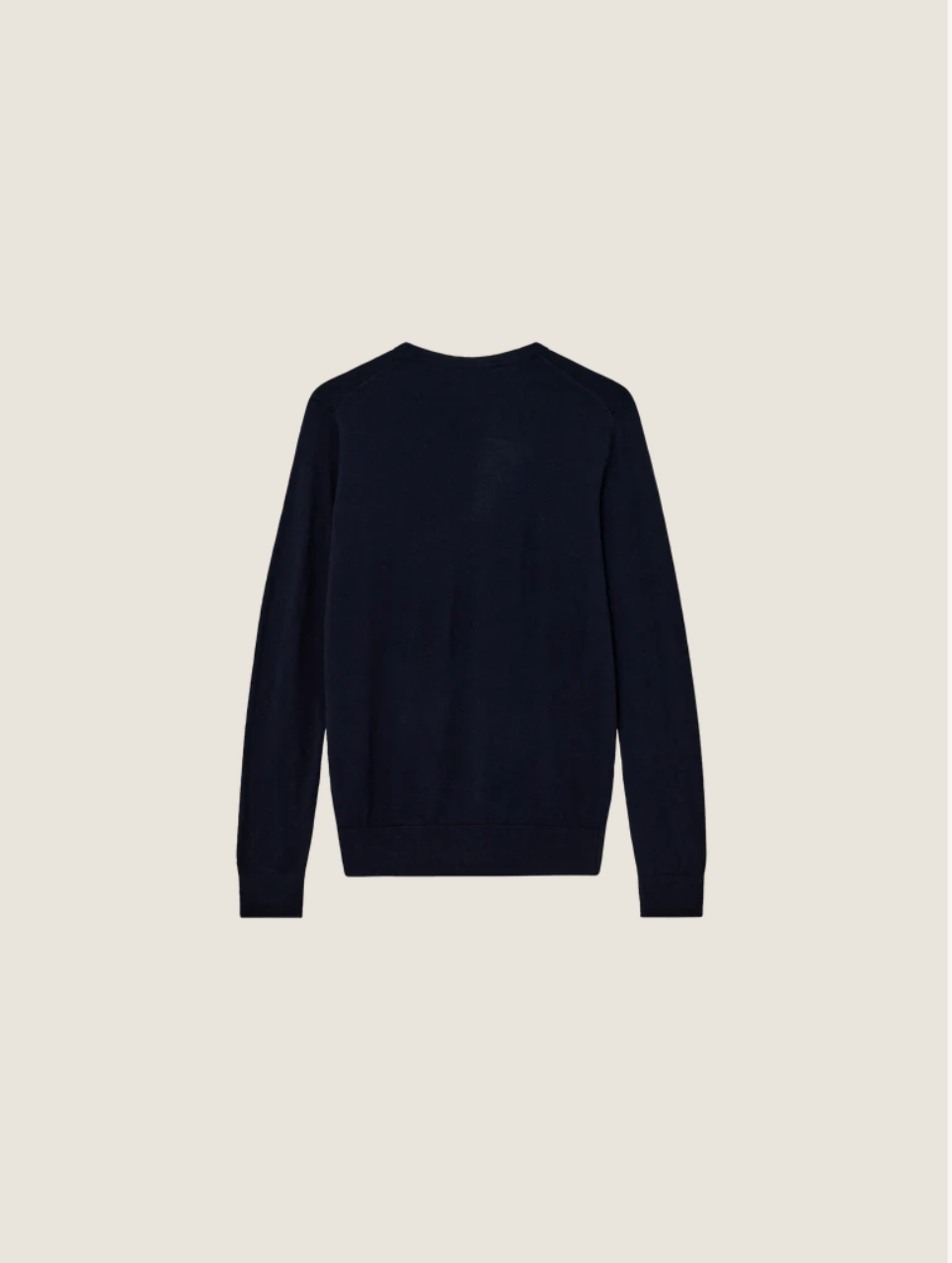 navy round neck jumper rear view 