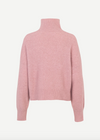 pink turtleneck jumper with ribbed neck, cuffs and hem rear view 