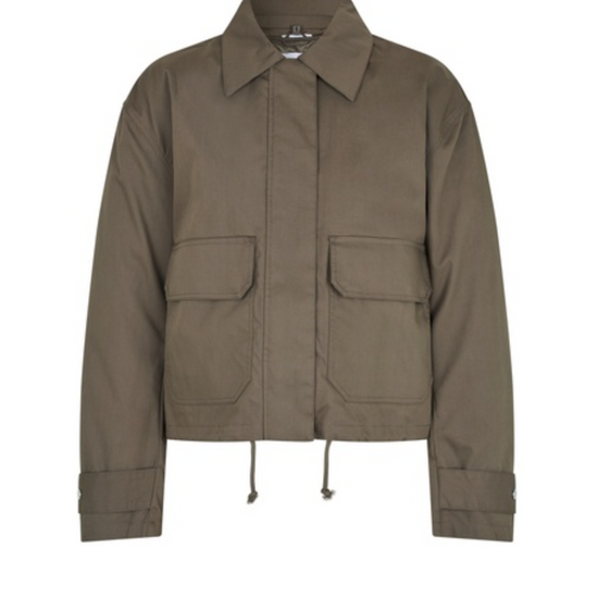 Collared jacket in dark green with removable padded shell