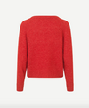 red round neck short jumper with ribbed neck, cuff and hem rear view 