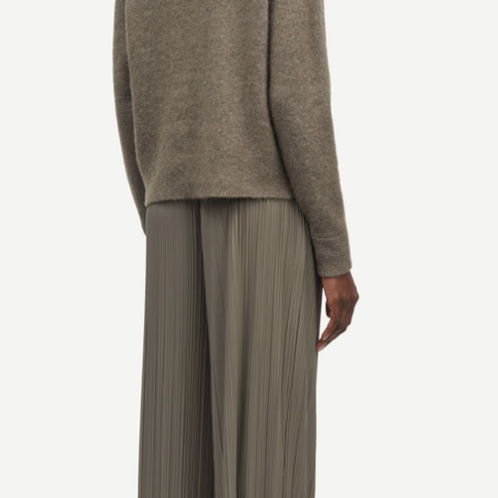 green grey pleated elasticated waist trousers rear view 