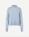 pale blue turtleneck jumper with ribbed neck, hem and cuffs