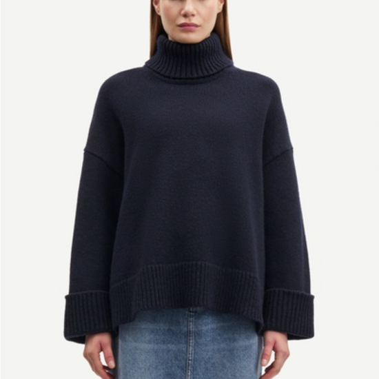 Chunky oversize navy roll neck jumper