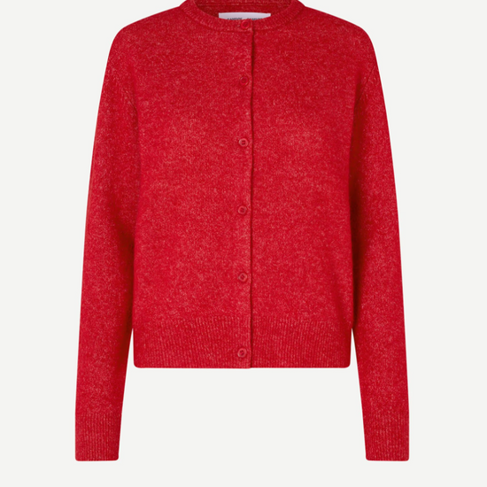 Round neck long sleeve cardigan in red marl