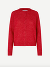 Round neck long sleeve cardigan in red marl