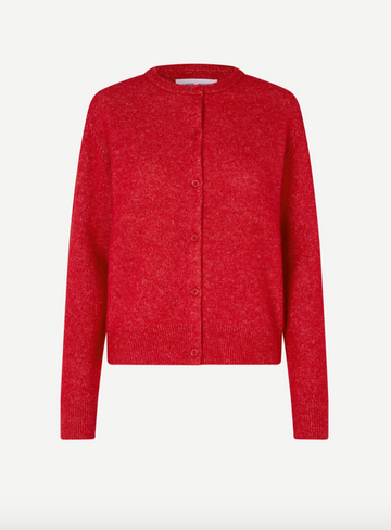 Round neck long sleeve cardigan in red marl