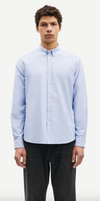 light blue mens shirt with classic collar and button cuff model shot