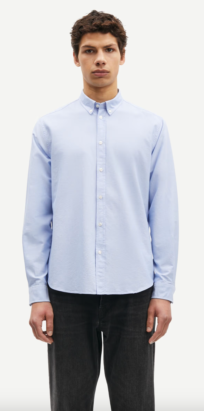 light blue mens shirt with classic collar and button cuff model shot