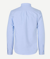 light blue mens shirt with classic collar and button cuff rear view 