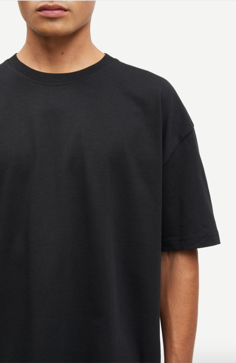 mens black tshirt with short sleeves  close up