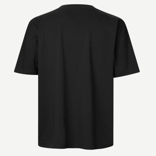 mens black tshirt with short sleeves rear view 