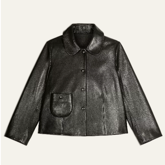 Peter pan collar cropped leather jacket 