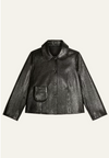 Peter pan collar cropped leather jacket 