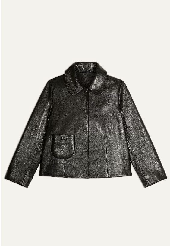 Peter pan collar cropped leather jacket 