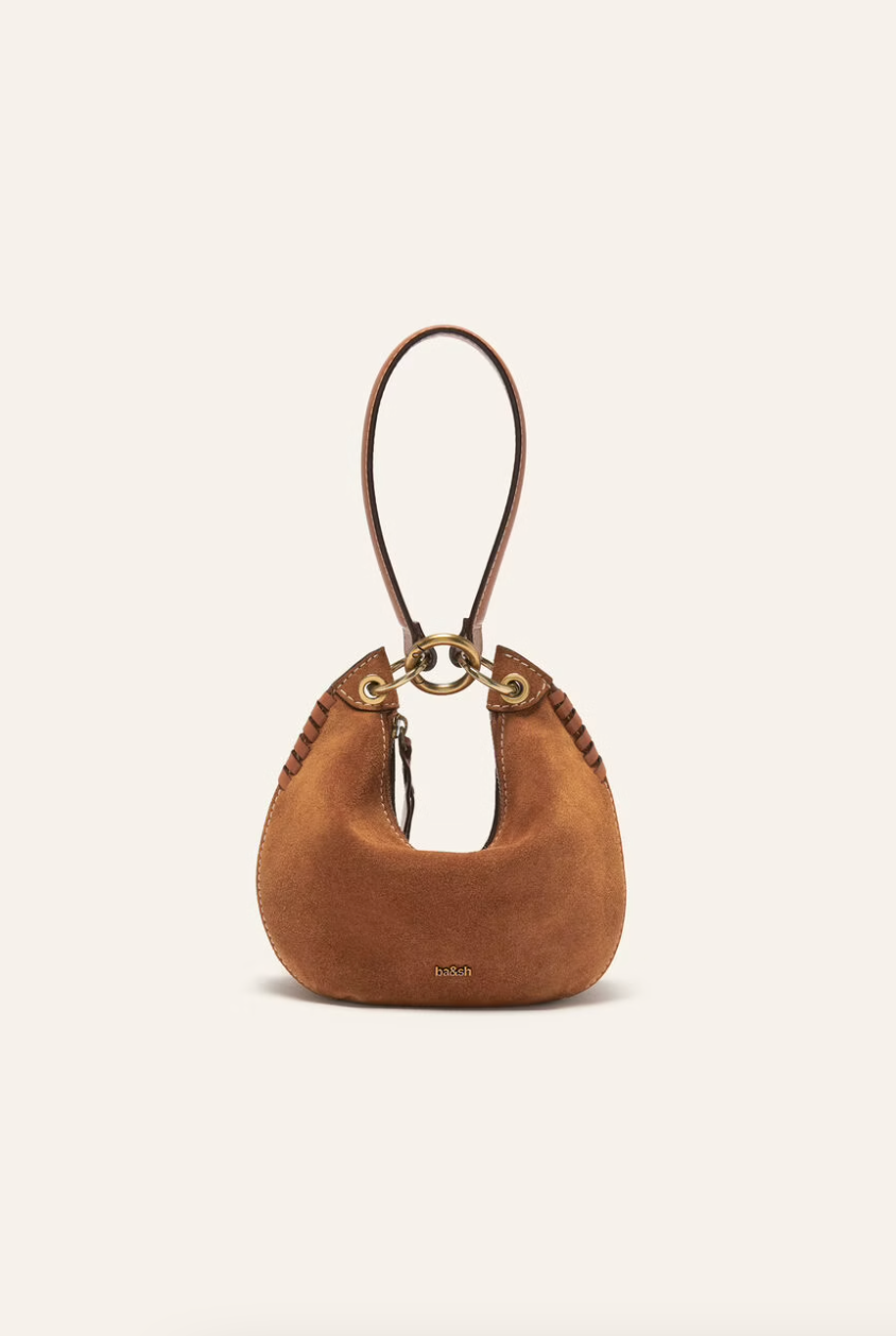 Tan suede handbag with removeable cross body strap