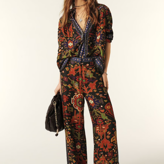 womens print trousers with wide leg model shot