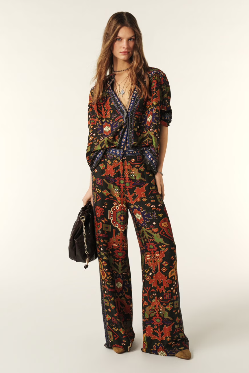 womens print trousers with wide leg model shot