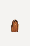 brown suede cross body bag with buckle side view 