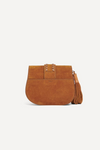 brown suede cross body bag with buckle rear view