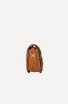 brown suede cross body bag with buckle side view 