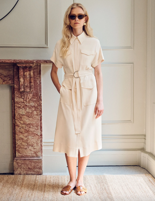 Cream collared shirt dress with belt