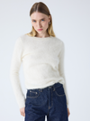 cream crew neck jumper with long sleeves and fluffy texture