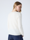 cream crew neck jumper with long sleeves and fluffy texture rear view