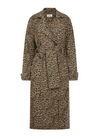 animal print trench style cotton coat with tie belt and double breasted