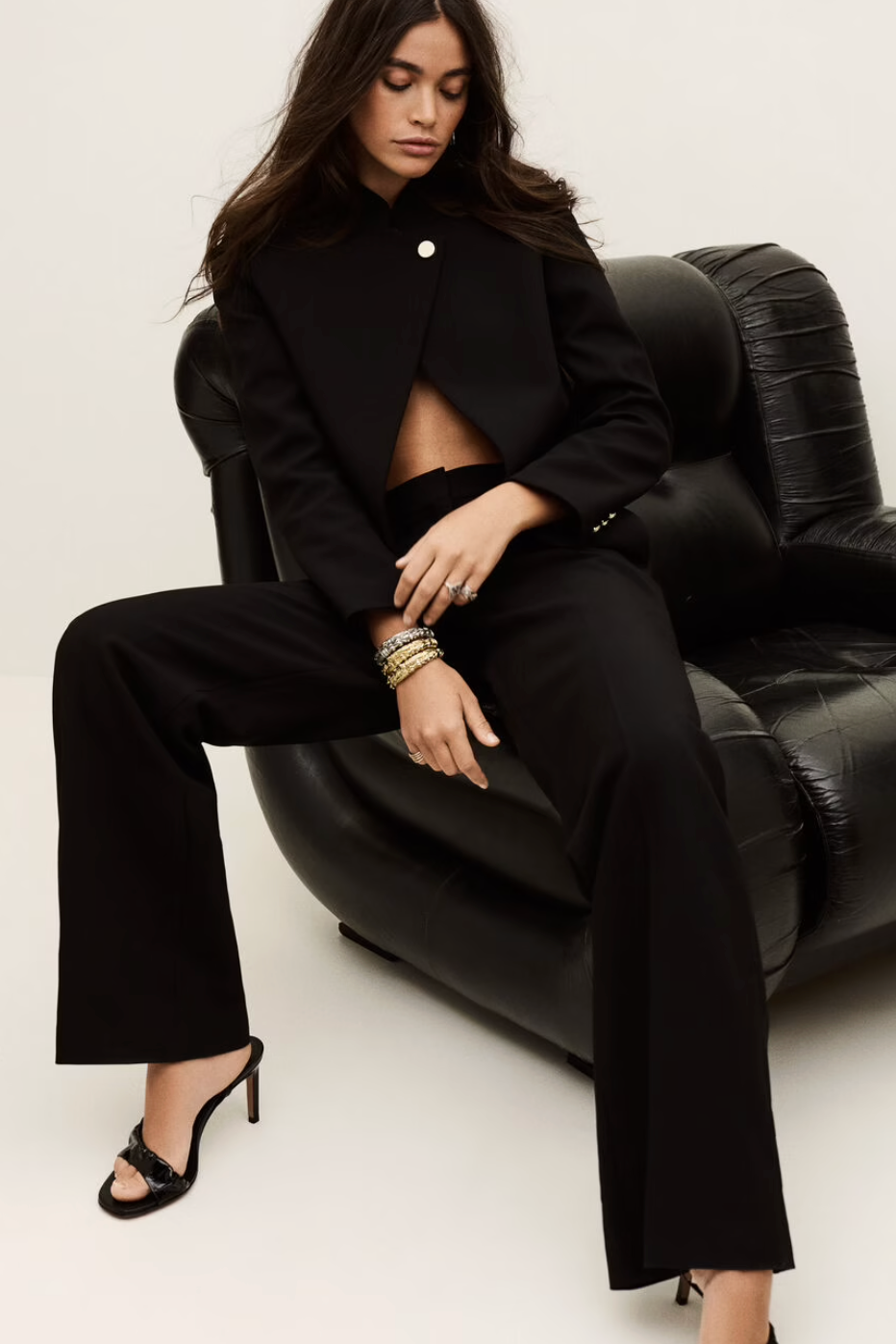 black wide leg formal trousers from ba&sh model shot