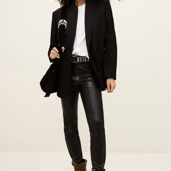 elasticated waist leather straight leg trousers from ba&sh model shot