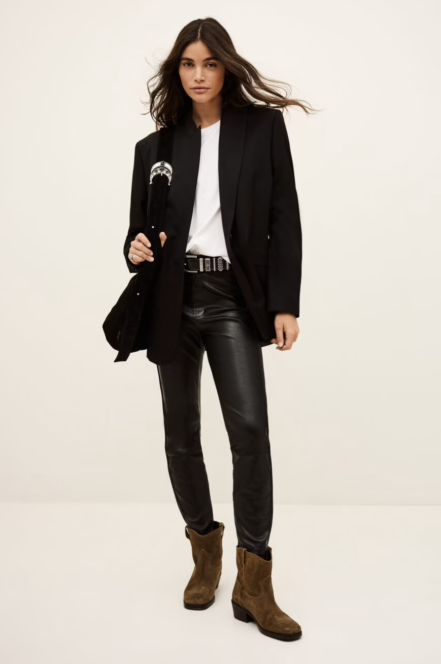 elasticated waist leather straight leg trousers from ba&sh model shot