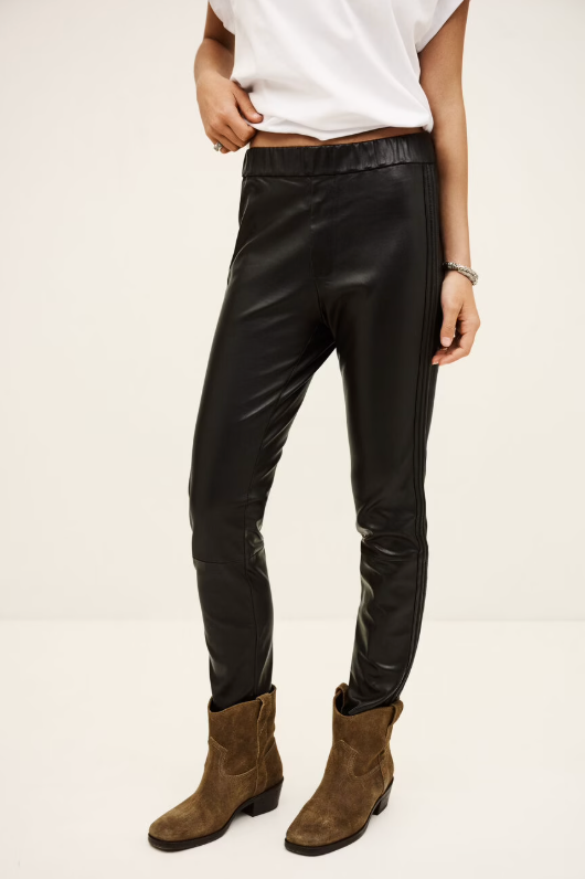 elasticated waist leather straight leg trousers from ba&sh model shot