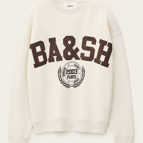 ecru sweatshirt with chocolate brown wording on the front from ba&sh