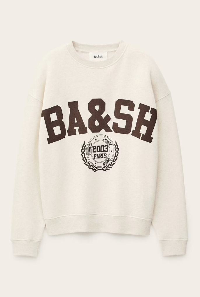 ecru sweatshirt with chocolate brown wording on the front from ba&sh
