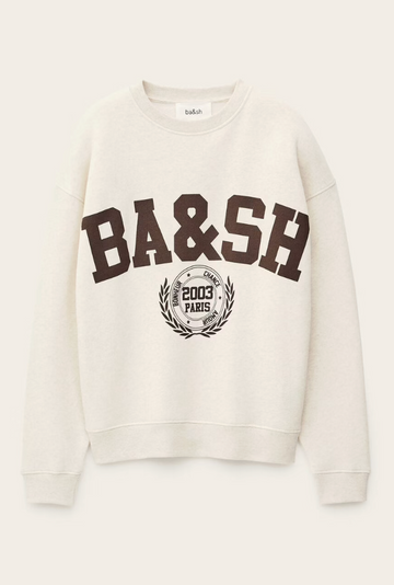 ecru sweatshirt with chocolate brown wording on the front from ba&sh