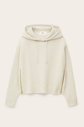 beige hoodie with gold zip sides and drawstring neck from ba&sh