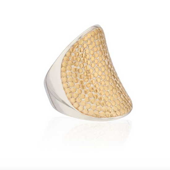 Silver Saddle ring with gold dotted detailing from Anna Beck