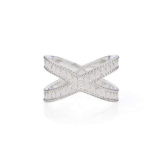 Sterling silver cross ring with dot work detailing from Anna Beck