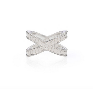 Sterling silver cross ring with dot work detailing from Anna Beck