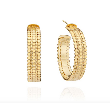 Gold plated sterling silver hoop earrings with scallop detailing from Anna Beck