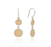 Double drop circle earrings in sterling silver with dot work details in gold from Anna Beck