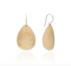 Large teardrop shaped earrings in sterling silver with gold dot work details from Anna Beck