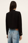 cropped black jacket with asymmetric placket and singular gold button from bash rear view
