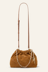 deep tan suede small bucket style bag with bag charm from ba&sh with longer strap 