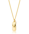 rectangular gold pendant with heart on one side and glimmer written on the other with pearl from claudia bradby