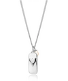 silver rectangular pendant necklace with heart on one side and glimmers on the reverse form claudia bradby on reverse